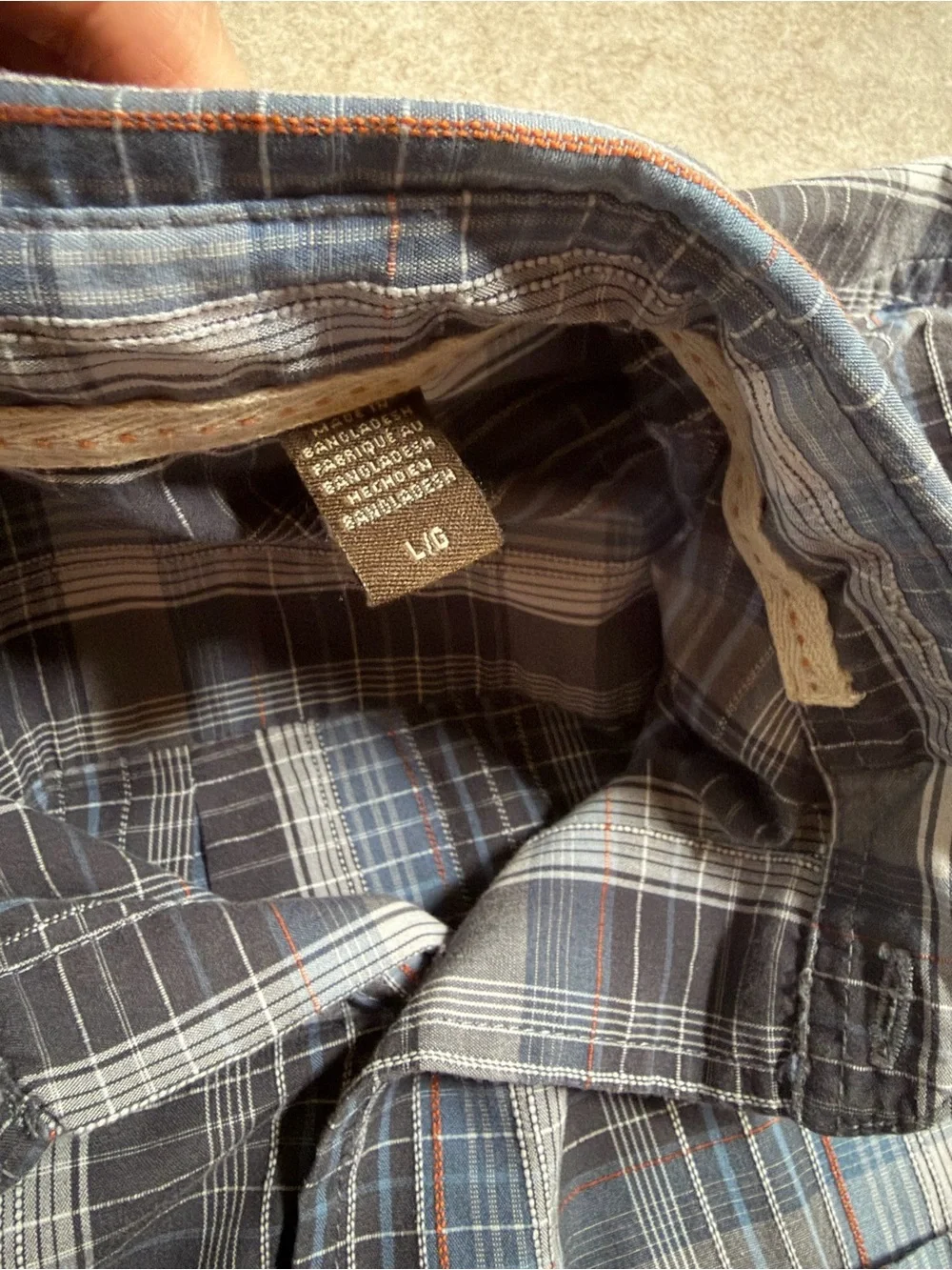 GH Bass Men Large Blue Gray Paid Short Sleeve Casual Button Down Shirt